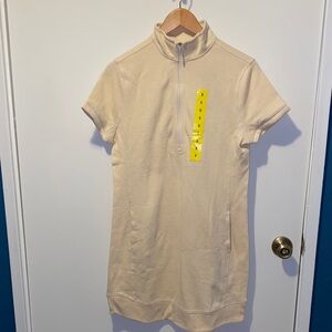 Elegant Cream Midi Dress with High Collar